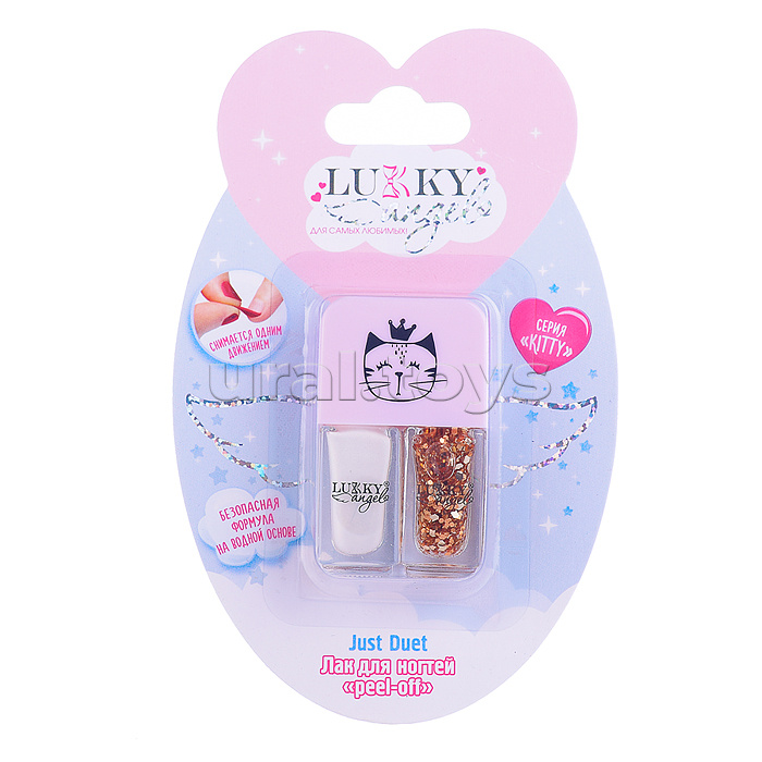 Двойные лаки для ногтей Lukky Angel Just Duet кол-я Kitty, зефирно-перламутровый и золотой с блестками, блистер, 2 по 4 мл