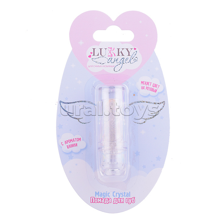 Блестящая помада Lukky Angel Magic Crystal меняющая цвет на розовый, цвет прозрачный с блестками, с ароматом ванили, 3,4 гр, блистер