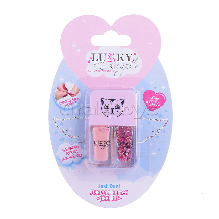 Двойные лаки для ногтей Lukky Angel Just Duet кол-я Kitty, клубника со сливками и клубничное желе, блистер, 2 по 4 мл