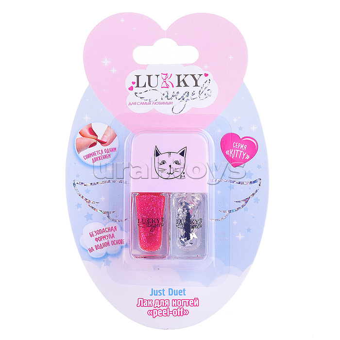 Двойные лаки для ногтей Lukky Angel Just Duet кол-я Kitty, жемчужно-розовый и ярко-розовый, блистер, 2 по 4 мл