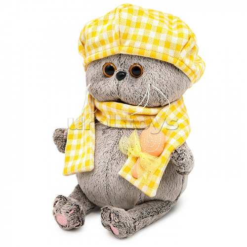 Кот Басик BABY в берете и шарфе в клетку