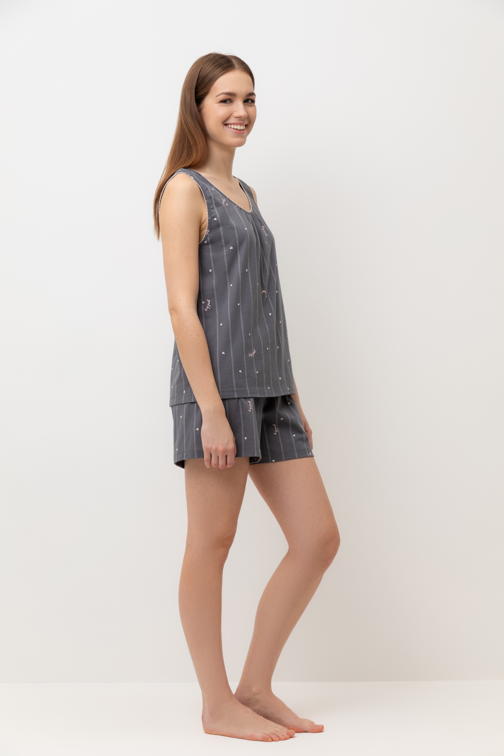VN Пижама Е 20180 серый, полоски и сердечки VN