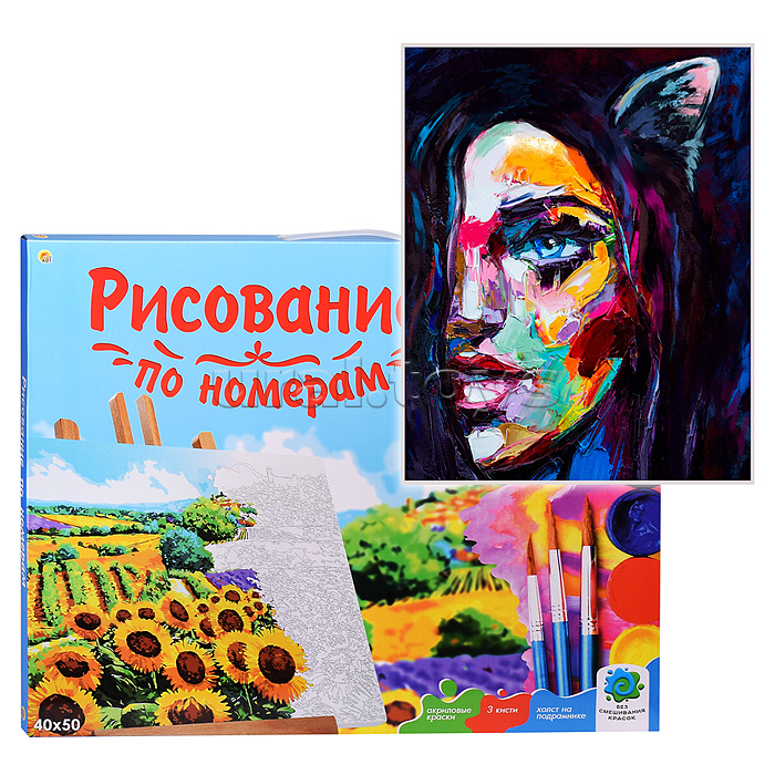 Холсты с красками 40х50 по номерам (в коробке) (30цв)