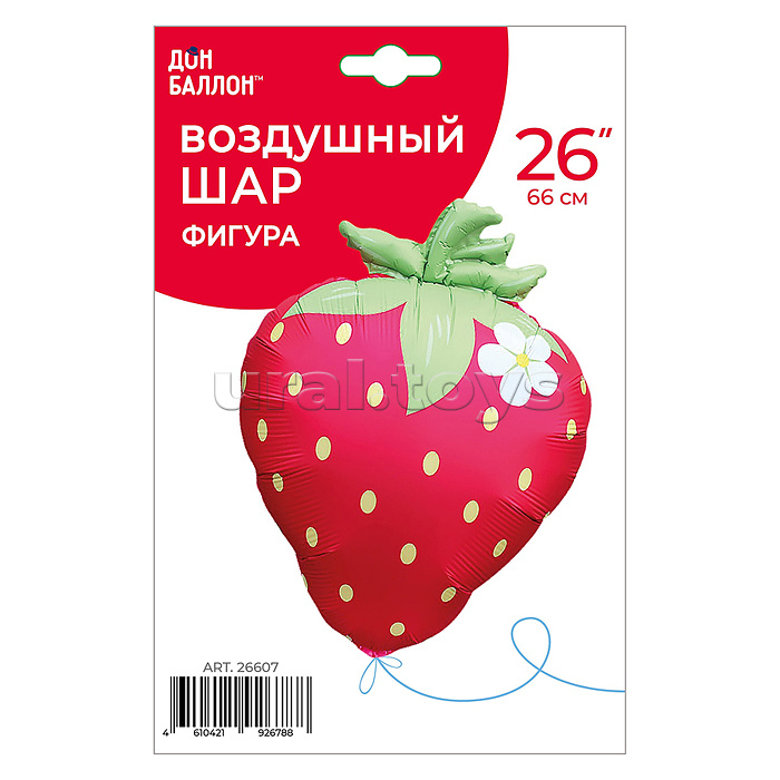 Шар (26''/66 см) Фигура, Клубника с цветком, Красный, Сатин, 1 шт. в уп.