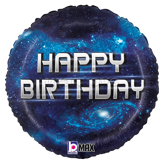 Шар (18''/46 см) Круг, Happy Birthday (космос), Темно-синий, 1 шт.
