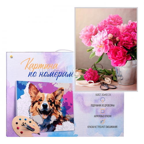 Холст с красками 30х40 по номерам (19цв.) 