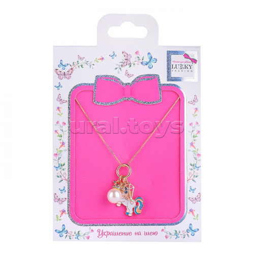 Металическая цепь Lukky Fashion с 3 подвесками металл+эмаль Единорог с кристаллом 
