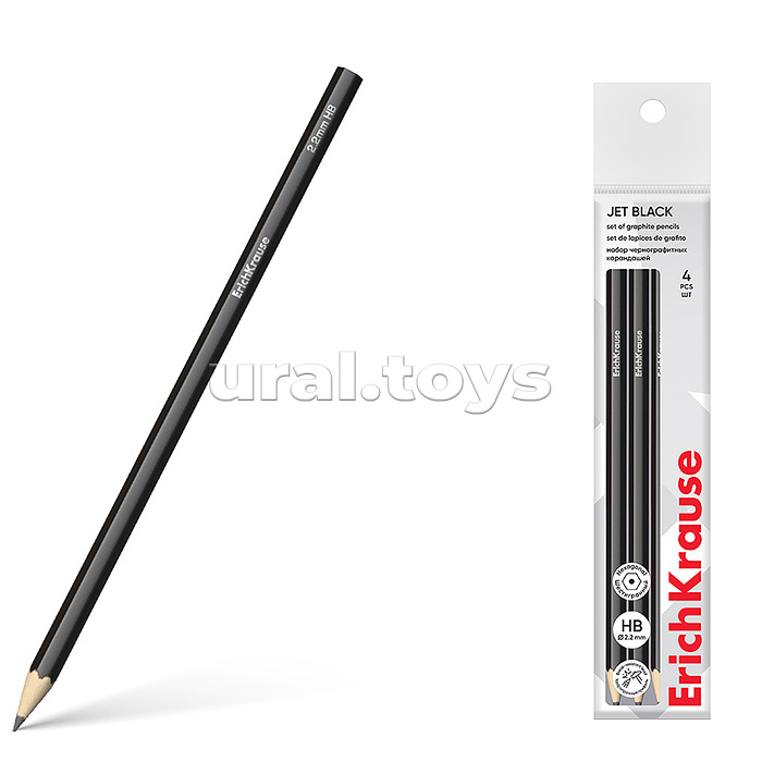 Набор из 4 чернографитных карандашей Jet Black, шестигранных, HB (в пакете)