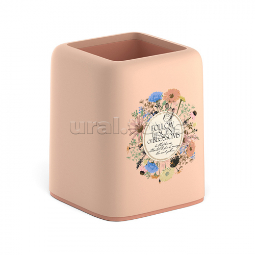 Подставка настольная пластиковая Forte, Wild Flowers, розовая с персиковой вставкой