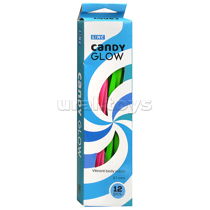 Ручка шарик. Linc Candy Glow синий 0,7 мм ассорти кругл. корп. игольчатый наконечник
