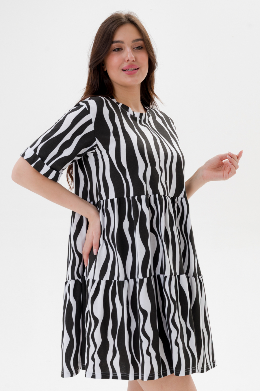 Платье женское из кулирки Бохо зебра макси