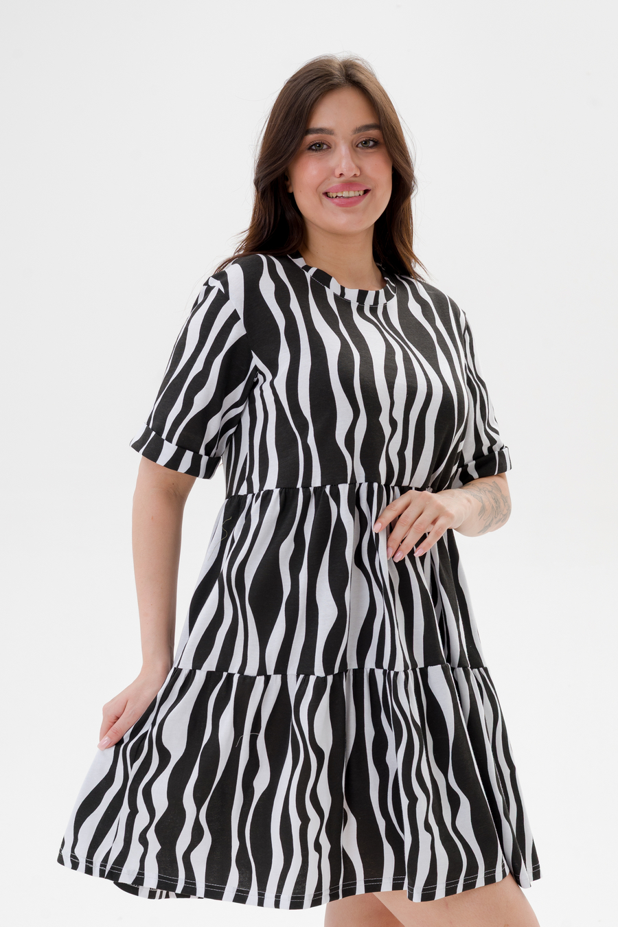 Платье женское из кулирки Бохо зебра макси