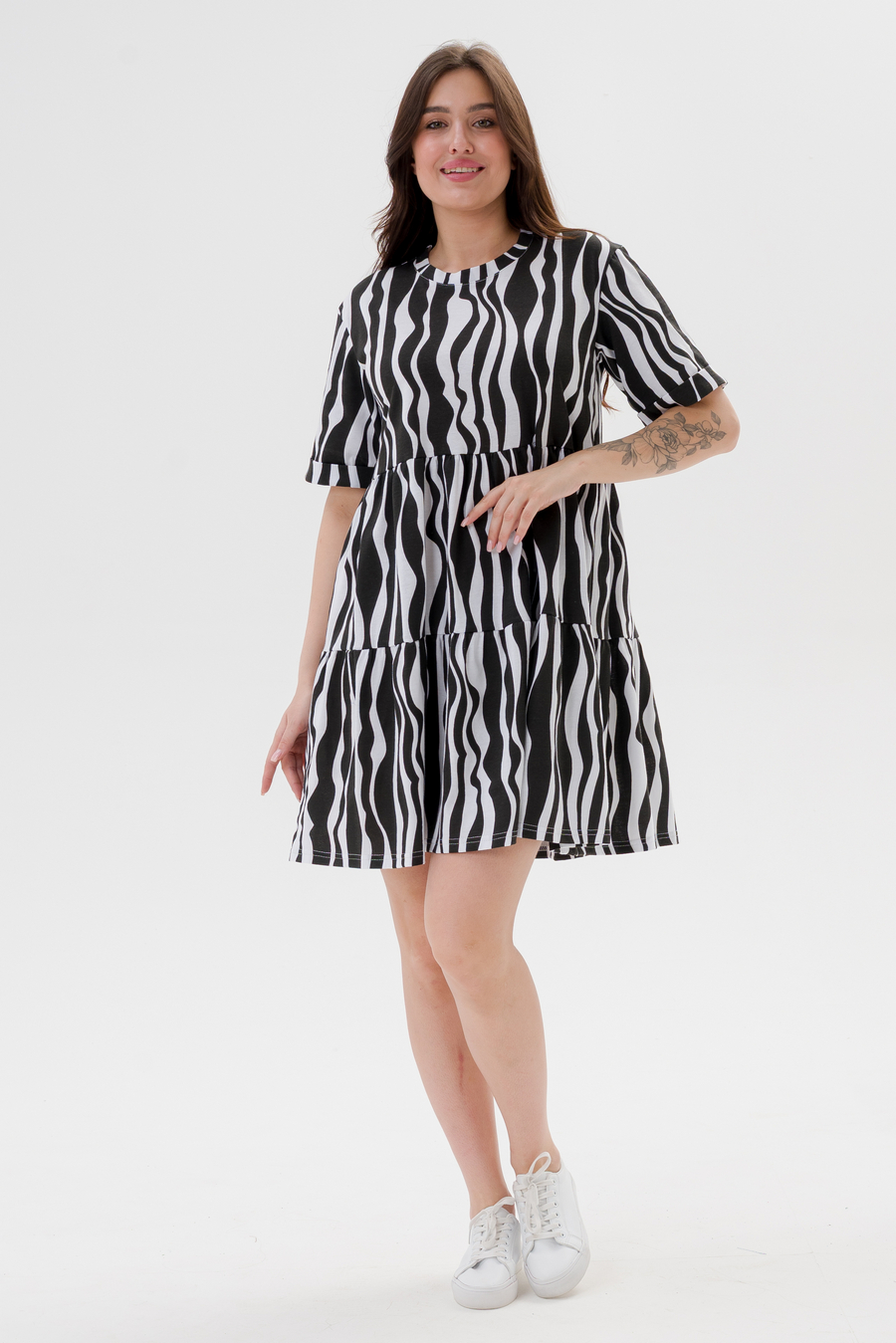 Платье женское из кулирки Бохо зебра макси