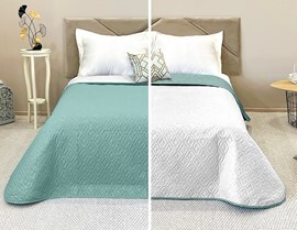 Покрывало окантованное микрофибра Viola, ПМ-109, белый/мята