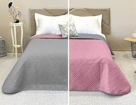 Покрывало окантованное микрофибра Viola, ПМ-104, брусничный/серый