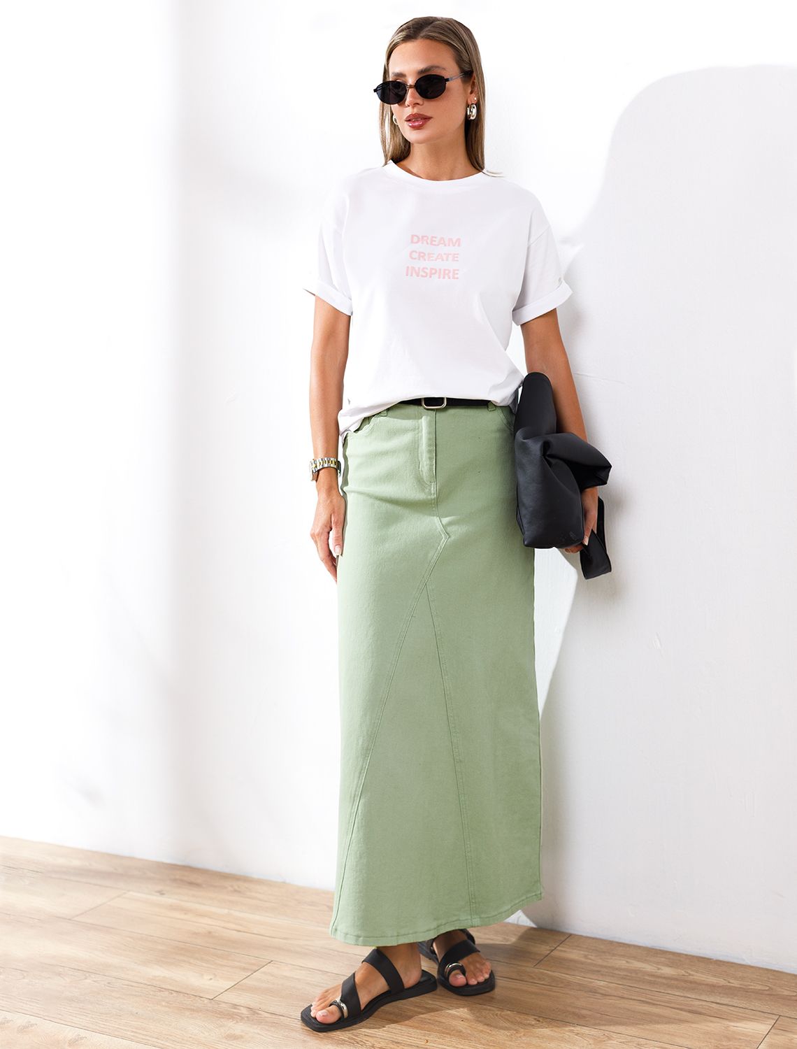 Юбка из денима с эластаном D56.114 светло-оливковый