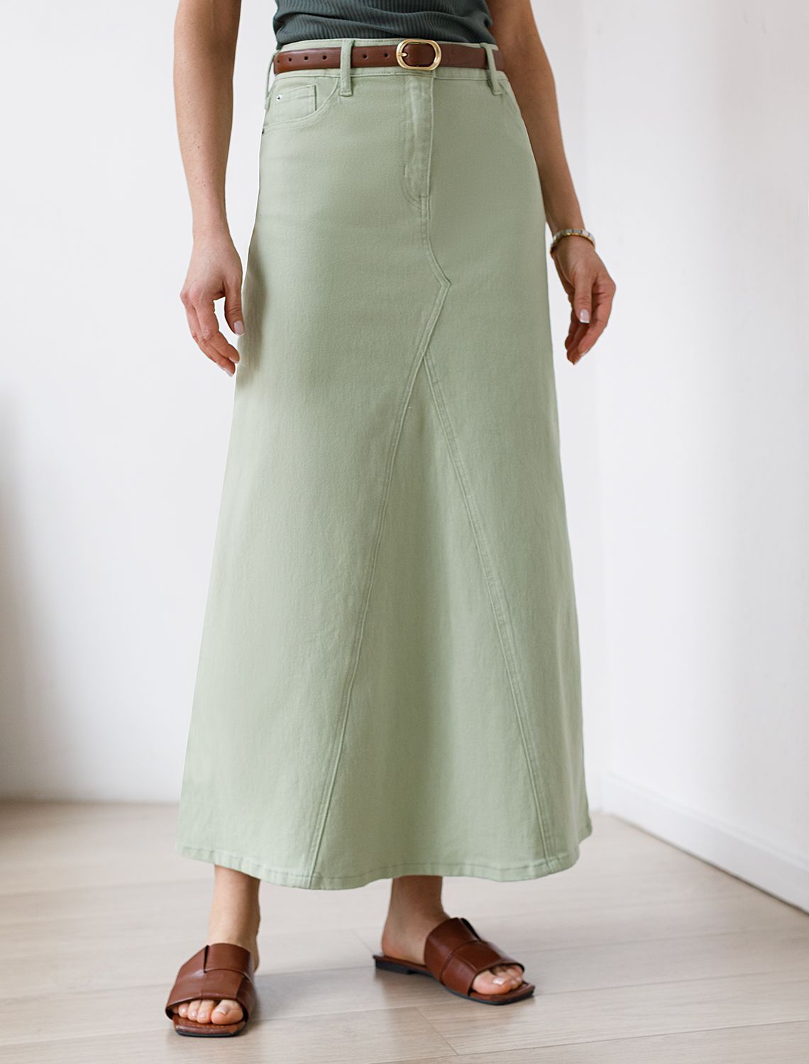 Юбка из денима с эластаном D56.114 светло-оливковый