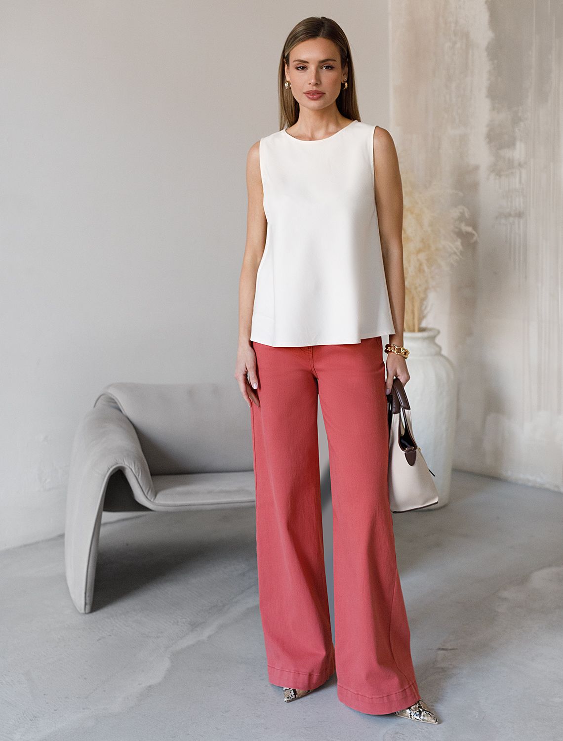 Джинсы из денима с эластаном D54.137 темно-коралловый