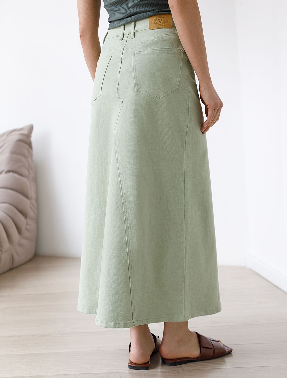 Юбка из денима с эластаном D56.114 светло-оливковый