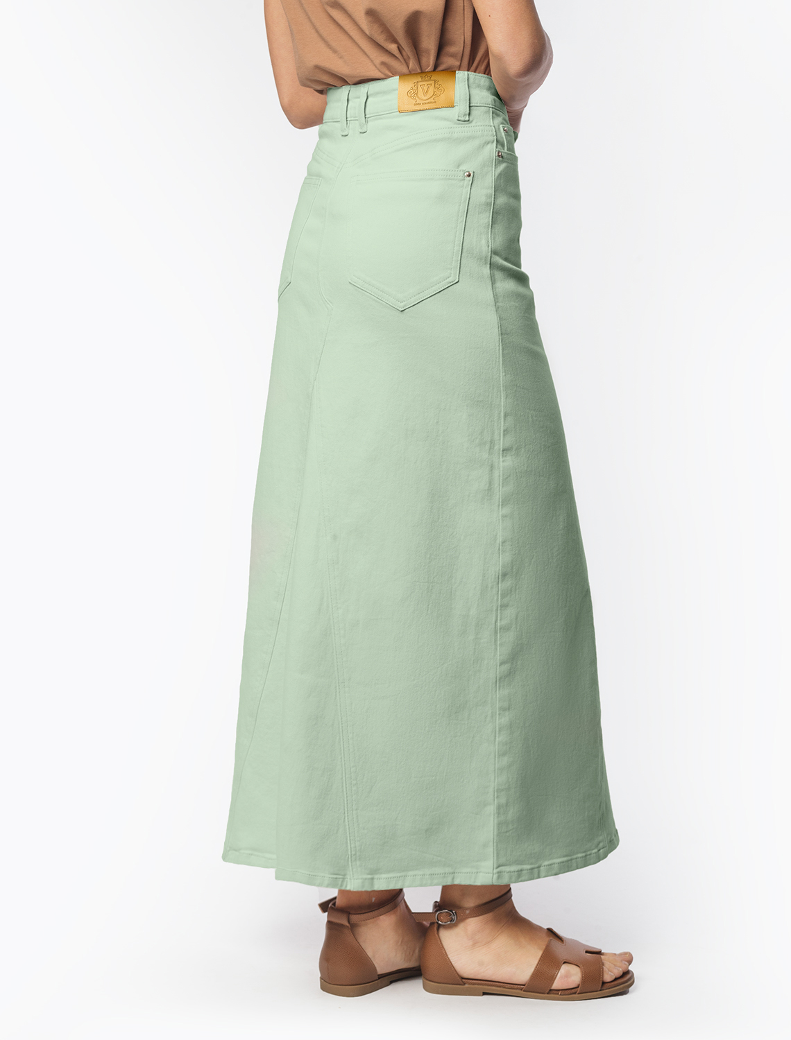 Юбка из денима с эластаном D56.114 светло-оливковый