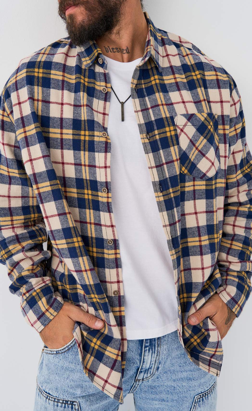 Рубашка F521-0460 beige-blue