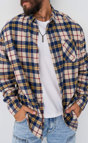 Рубашка F521-0460 beige-blue