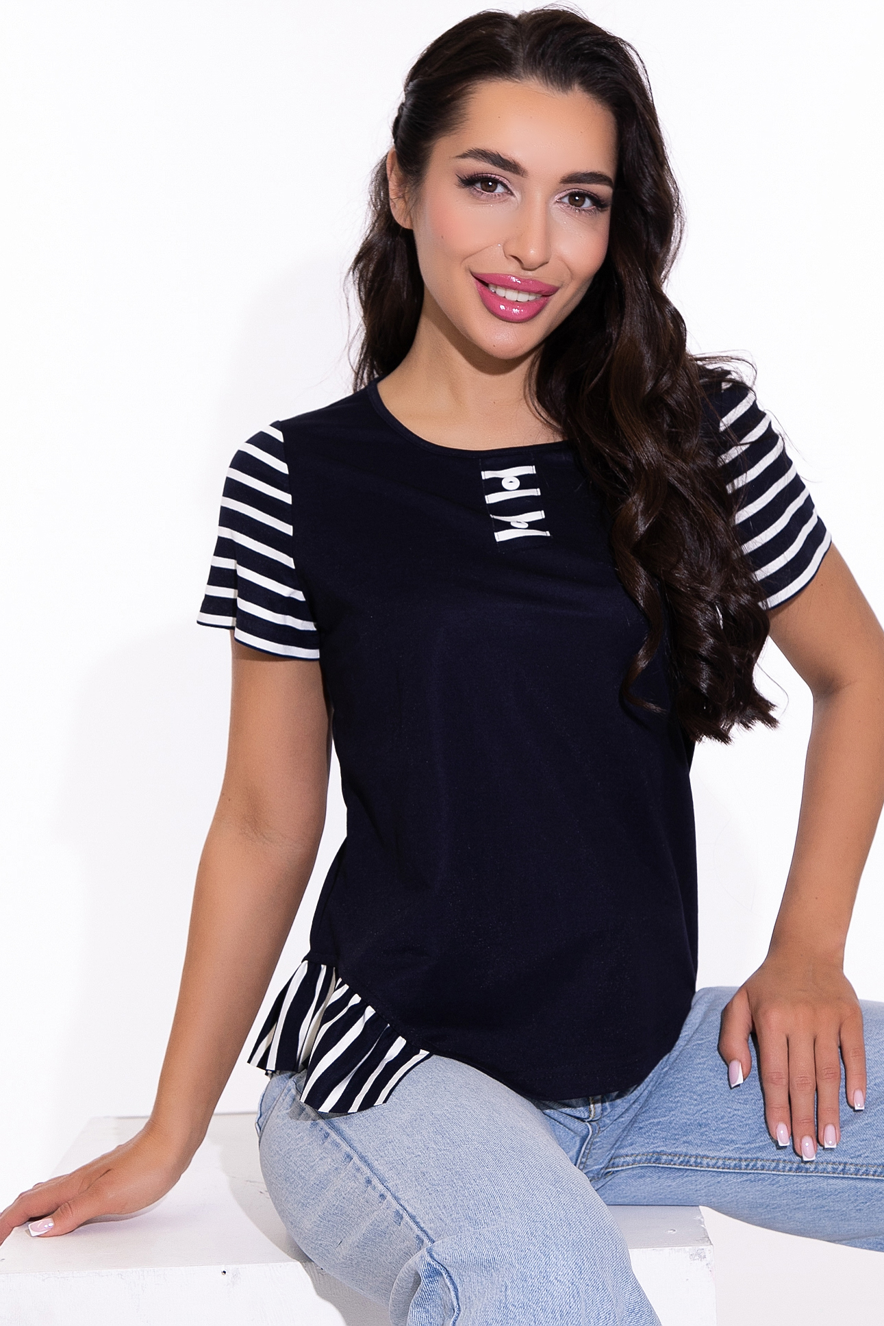 СТ. ЦЕНА 980 руб//Блузон На своем месте (тёмно-синий)