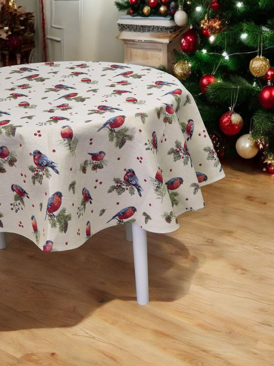Новогодние друзья Снегири Скатерть овал 140х180 см Н/Р 2416398