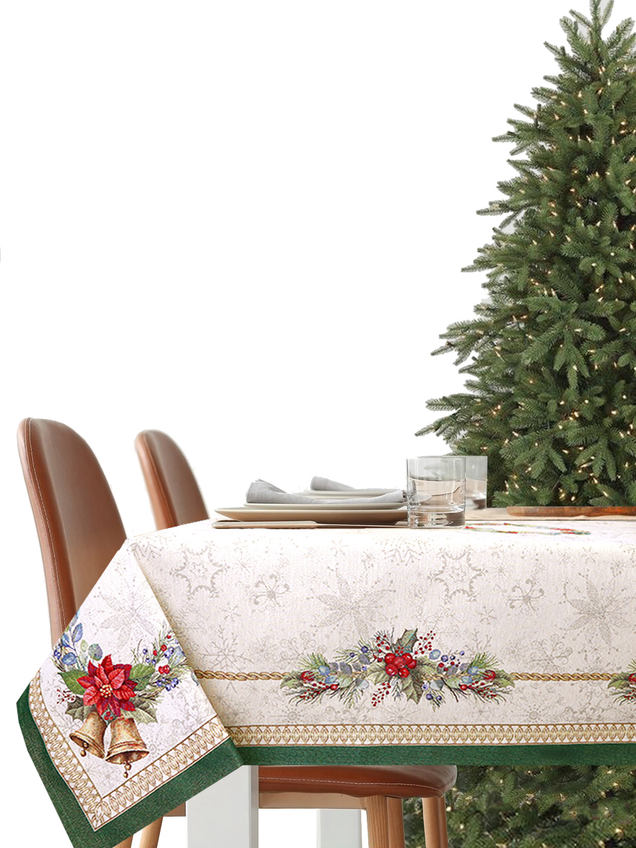 Елочные украшения Зеленый бордюр Скатерть 160х250 см золото 2517790 New