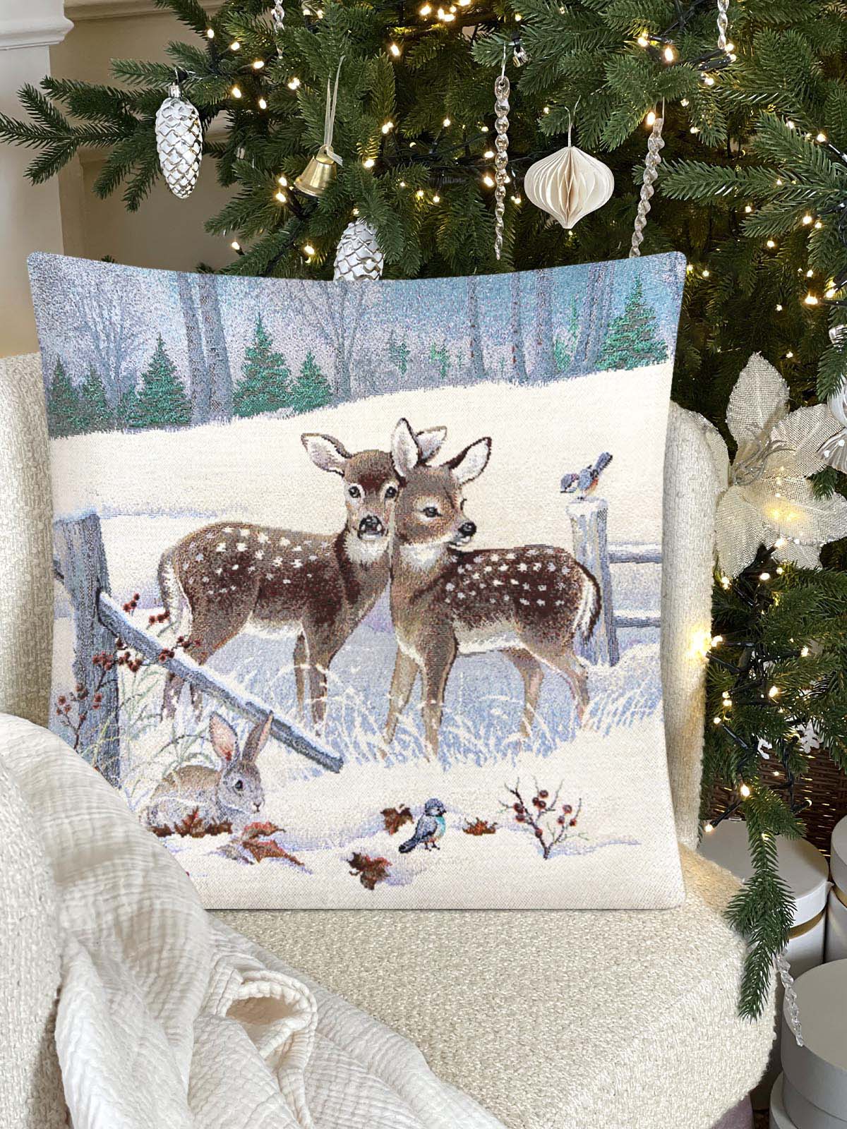 Лесные друзья два оленя Наволочка 45х45 см обр.стор. Серый 2518912