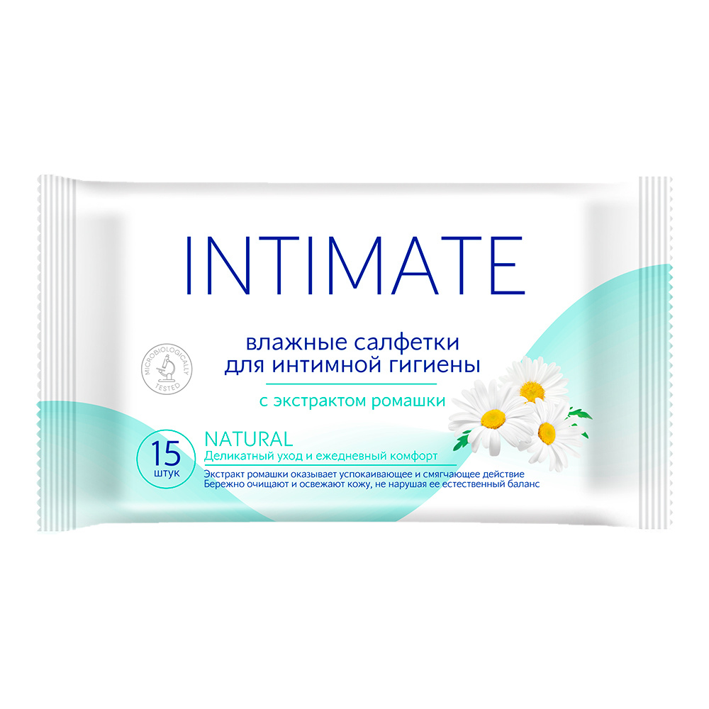 INTIMATE NATURAL Влажные салфетки (15шт) д/интимной гигиены с экстр. ромашки арт-1799.(240)