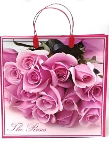9458 Сумка пластик. BAM 114 (30x30см) средняя Розы розовые *20