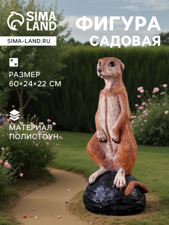 Садовая фигура из полистоуна «Большой сурикат на камне», 60×24×22 см