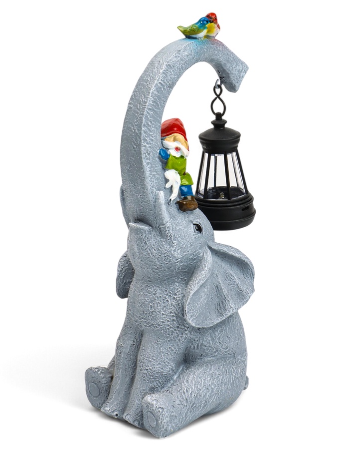 Садовая фигура из полистоуна «Слоник с гномами», 27×10×12 см, с подсветкой