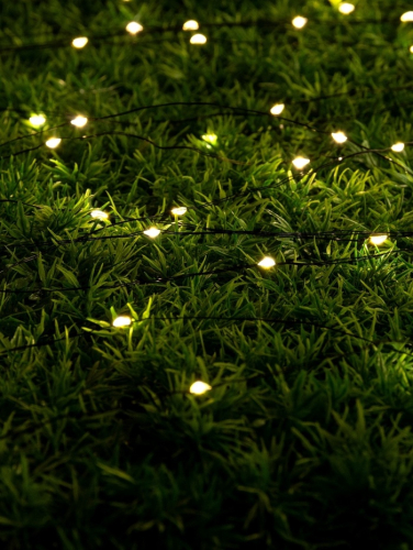 Гирлянда «Нить», 10 м, роса, IP44, 100 LED, 2 режима, солнечная батарея, серебристая нить, свечение тёплое белое