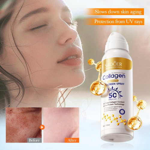 Солнцезащитный спрей для лица и тела с Коллагеном SPF50 Sadoer, 150 мл.