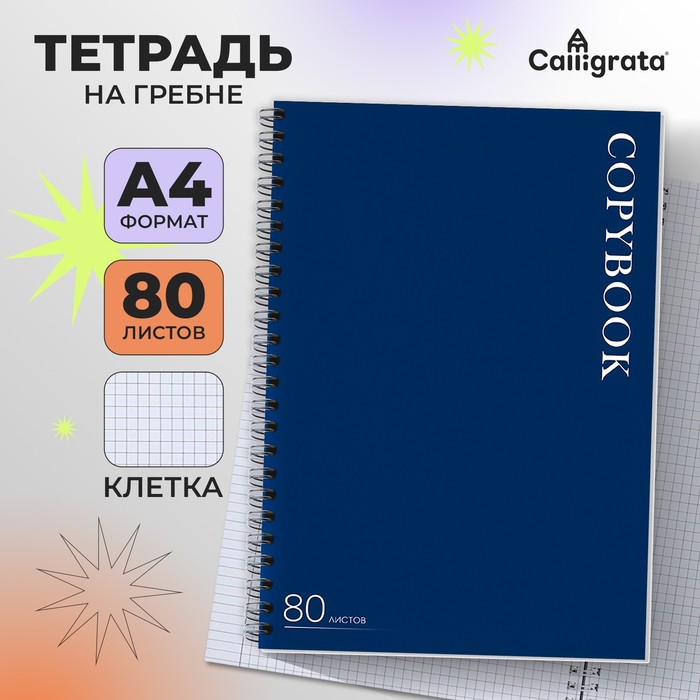 Тетрадь A4, 80 листов в клетку, на гребне, Calligrata