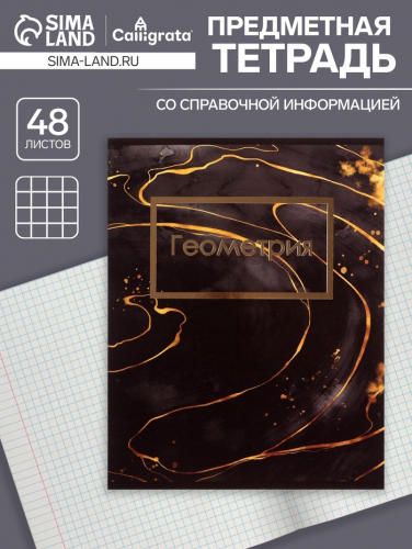 Тетрадь предметная, 48 листов в клетку, Calligrata, «Мрамор тёмный. Геометрия»