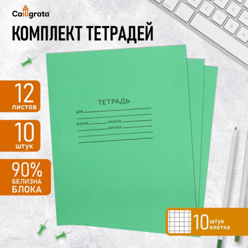 Набор тетрадей 12 листов в клетку «Зелёная обложка»