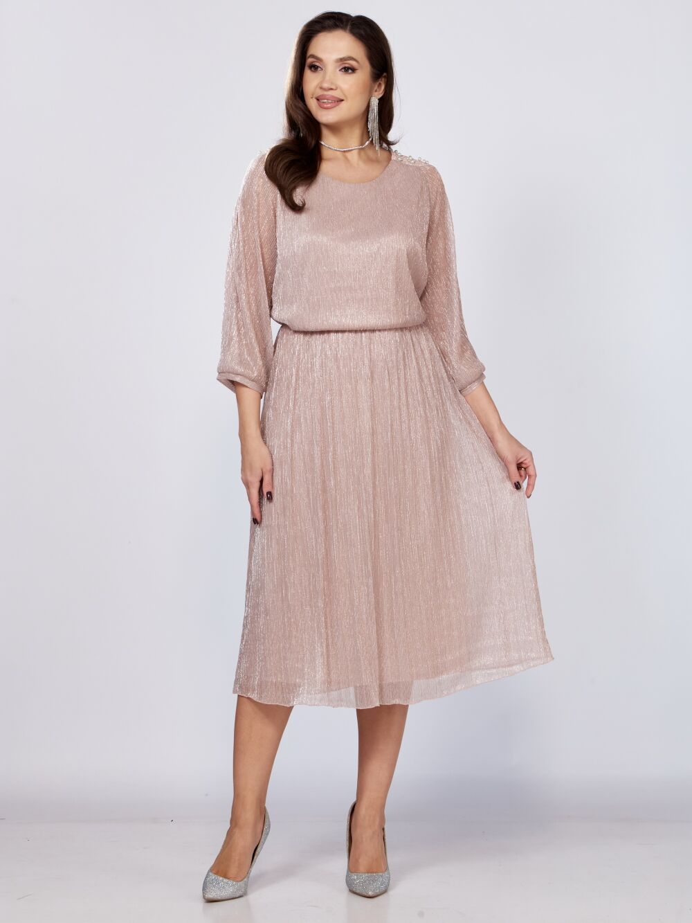 Платье Mira Fashion 5446S-Р пудра с полуоткрытыми рукавами