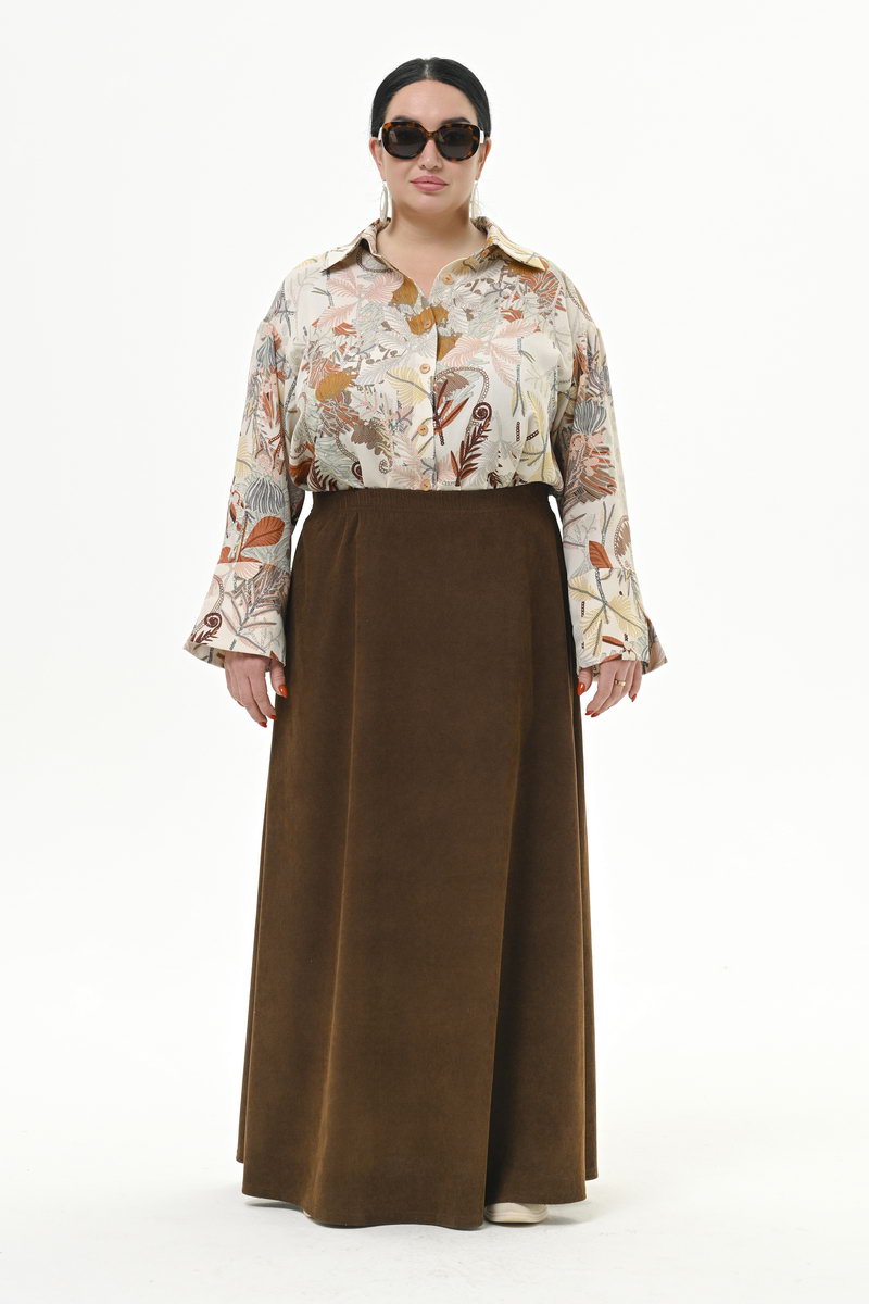 Юбка длинная А-силуэта, из вельвета, на подкладке, цвет