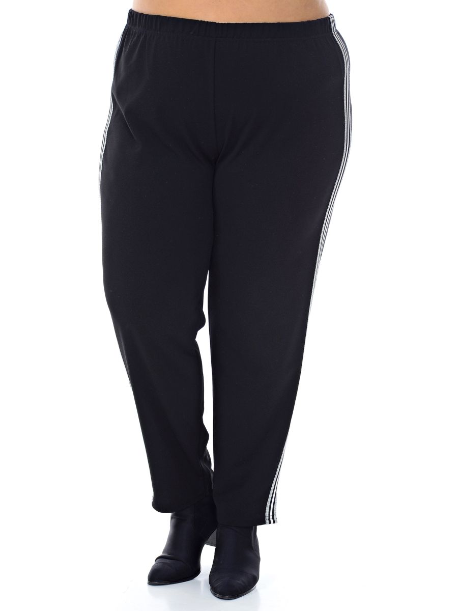 Брюки зауженные, 7/8, с лампасами, черные *