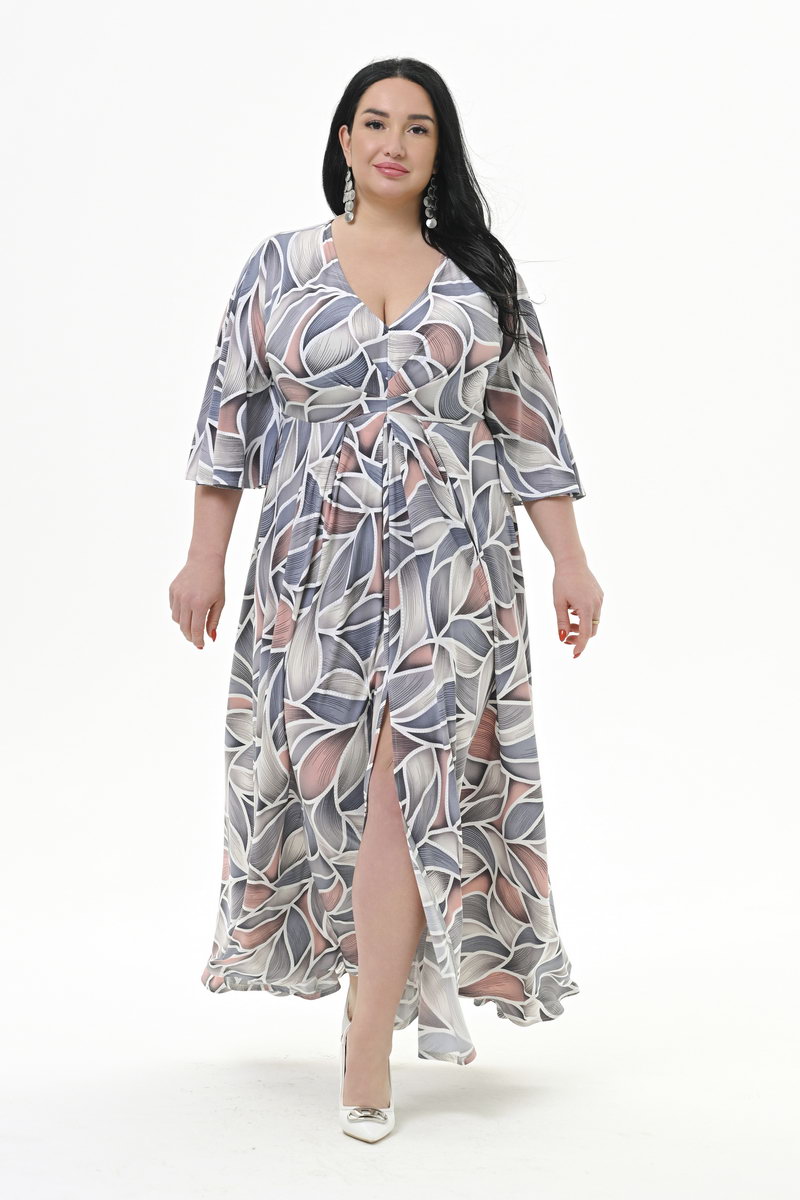 Платье длинное, с разрезом спереди, принт