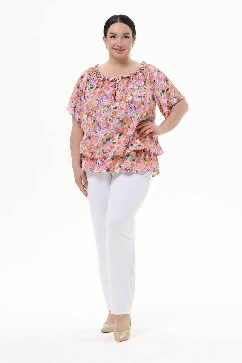 Туника со сборочкой по горловине, штапель, принт