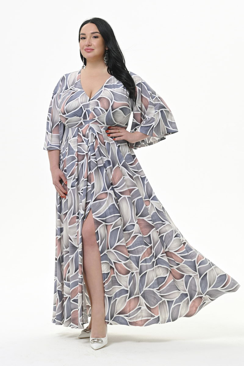 Платье длинное, с разрезом спереди, принт