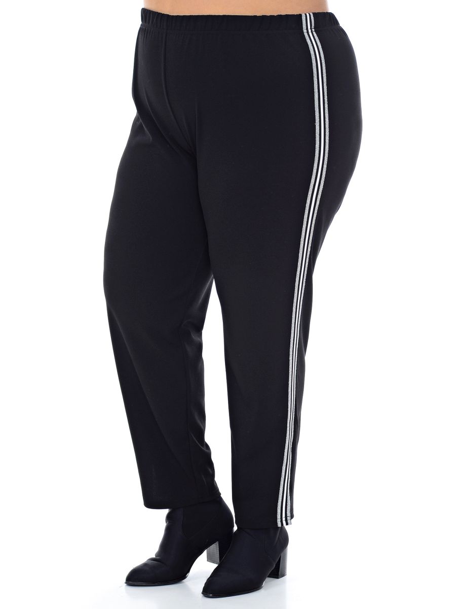 Брюки зауженные, 7/8, с лампасами, черные *