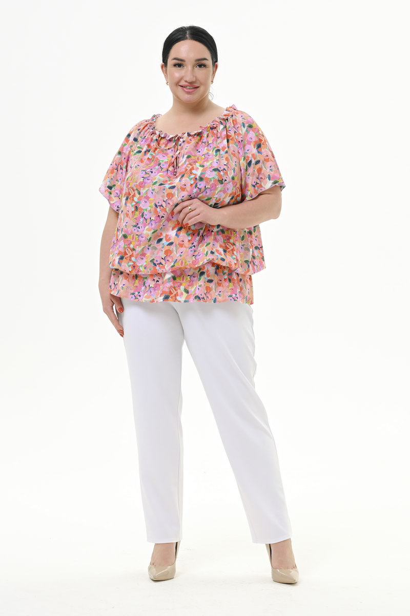 Туника со сборочкой по горловине, штапель, принт