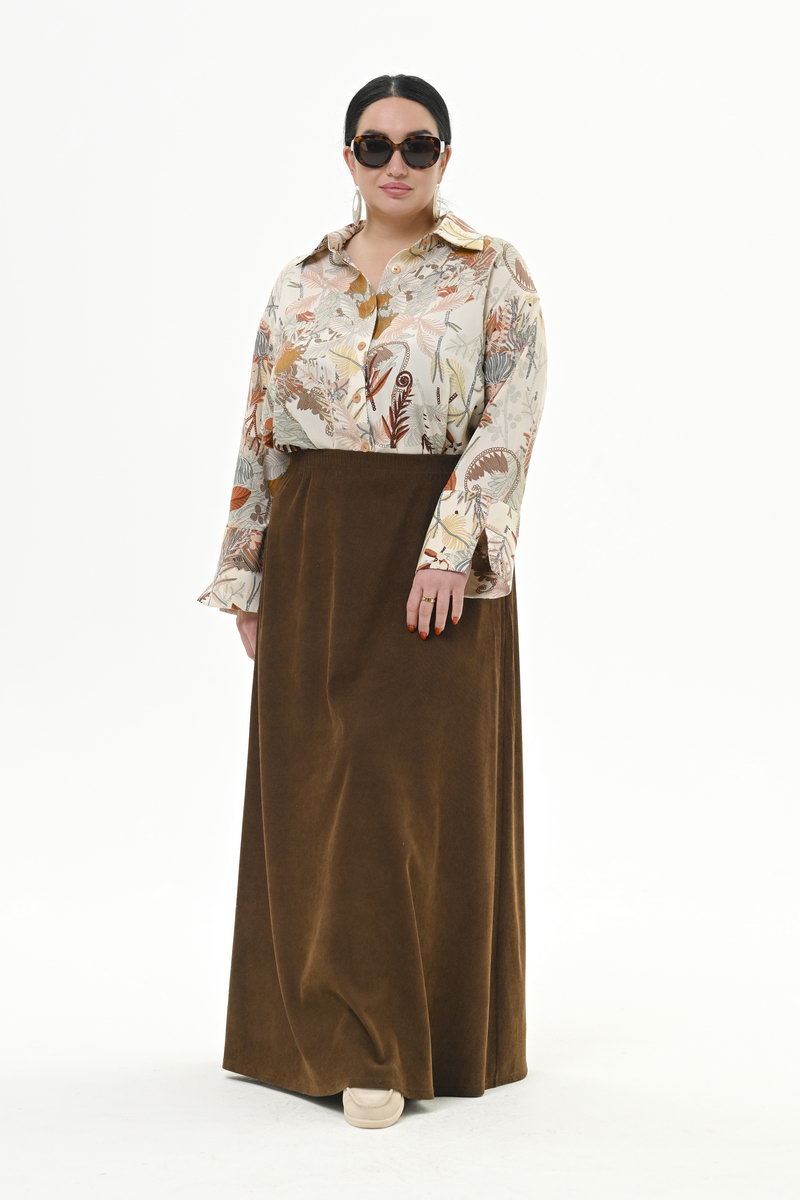 Юбка длинная А-силуэта, из вельвета, на подкладке, цвет