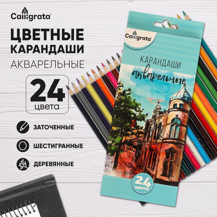 Карандаши Calligrata, цветные, акварельные, 24 цвета