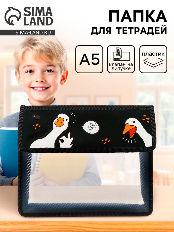 Папка для тетрадей, А5, пластиковая, 23×19×5 см «Гуси»